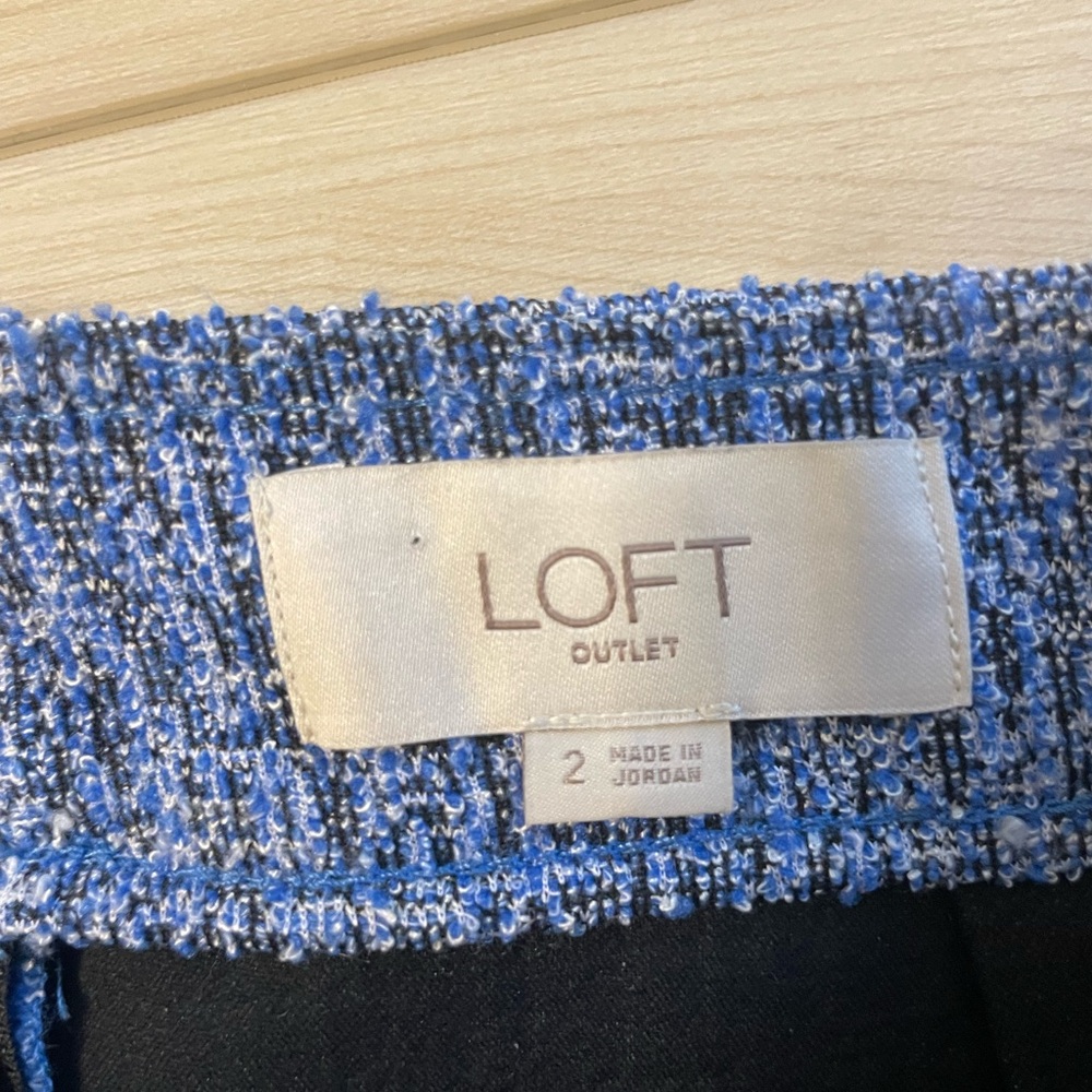 LOFT Blue Tweed Mini Skirt Size 2 - Picture 3 of 4